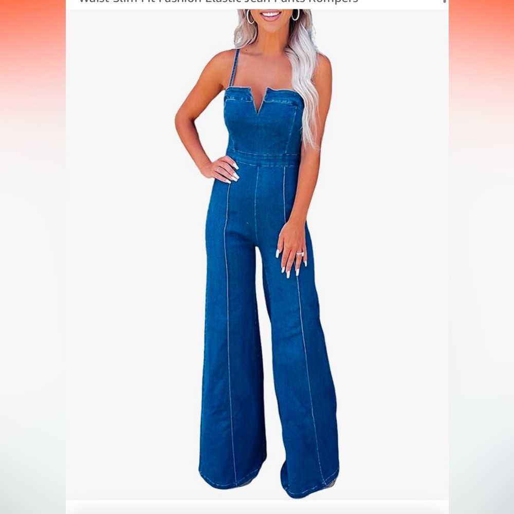 Amazon Blue Denim Wide-Leg Jumpsuit Romper